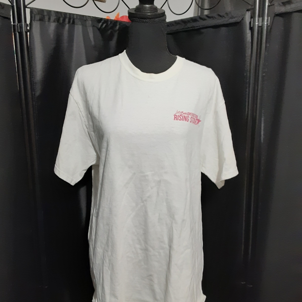 Port and Company Lady Boss Graohic  White Tee with Pink  Graphic Women's Size L